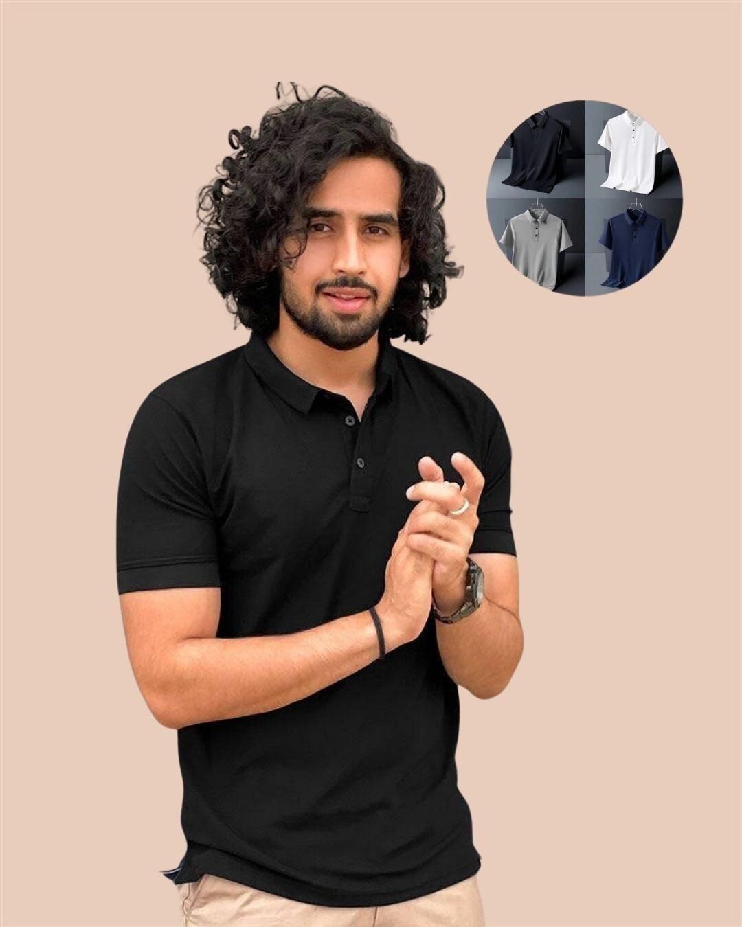 Poly Matte Solid Half Sleeves Mens Polo T-Shirt Pack Of 4.