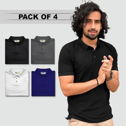 Poly Matte Solid Half Sleeves Mens Polo T-Shirt Pack Of 4.